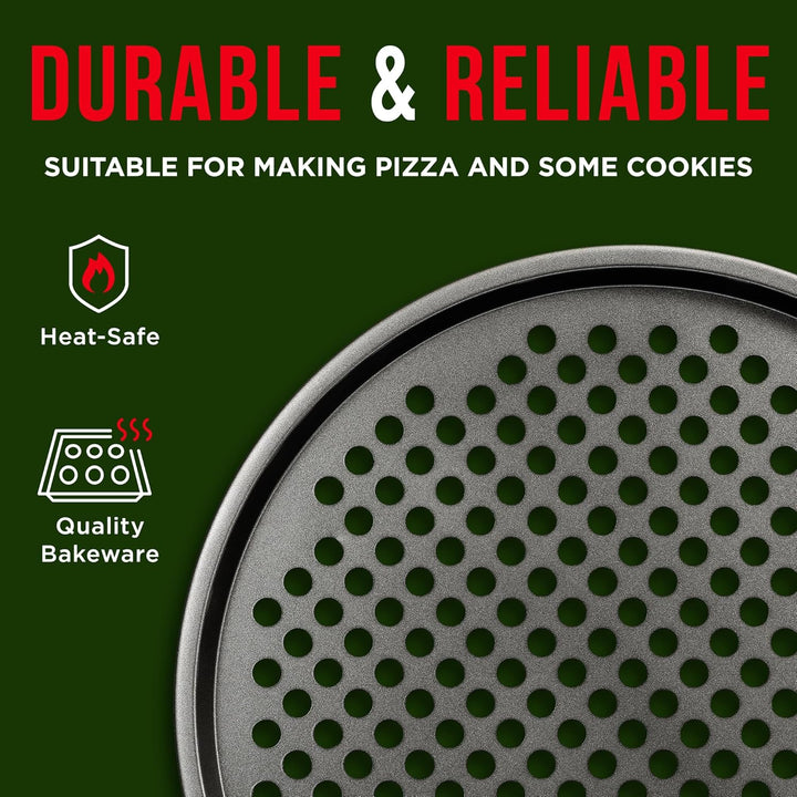Non-Stick Pizza Pan with Holes - 13-Inch Perforated Pizza Crisper Carbon Steel Pizza Pan - 1 Round Pizza Trays PFOA PFOS and PTFE Free,Pack of 1