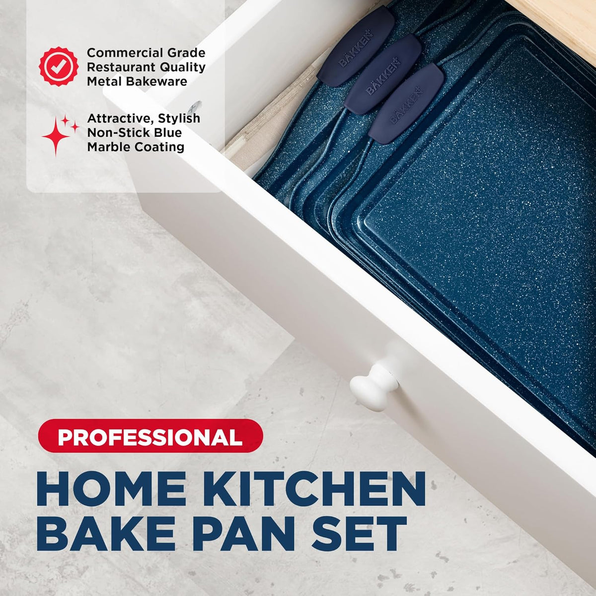 Bakken 3-Piece Cookie Sheet Set, Gray with Blue Handles, photo 4 of 7