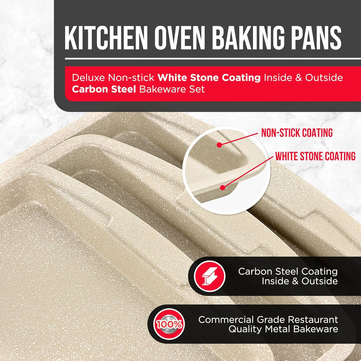 Bakken 3-Piece Cookie Sheet Set, Ceramic Nonstick, White Marble, photo 4 of 8