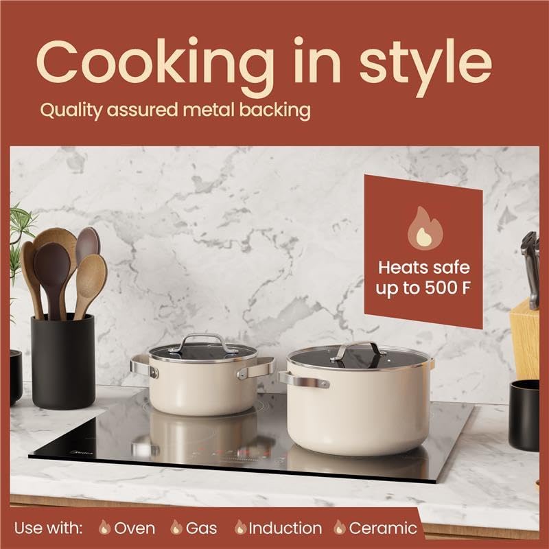 Cream 3 Quart Aluminum Stock Pot with Lid, Nonstick Ceramic Coated Boiling Pot, PTFE & PFAS Free, Oven Safe to 500°F, Riveted Stainless Steel Handles, Tempered Glass Lid, All Stove Compatible