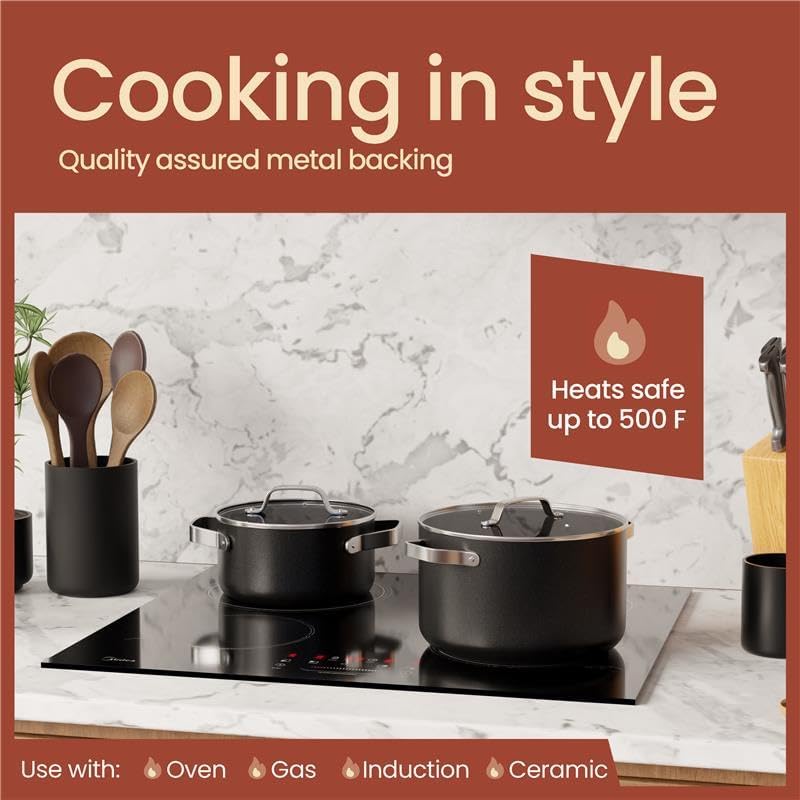 Black 16 Quart Aluminum Stock Pot with Lid, Nonstick Ceramic Coated Boiling Pot, PTFE & PFAS Free, Oven Safe to 500°F, Riveted Stainless Steel Handles, Tempered Glass Lid, All Stove Compatible