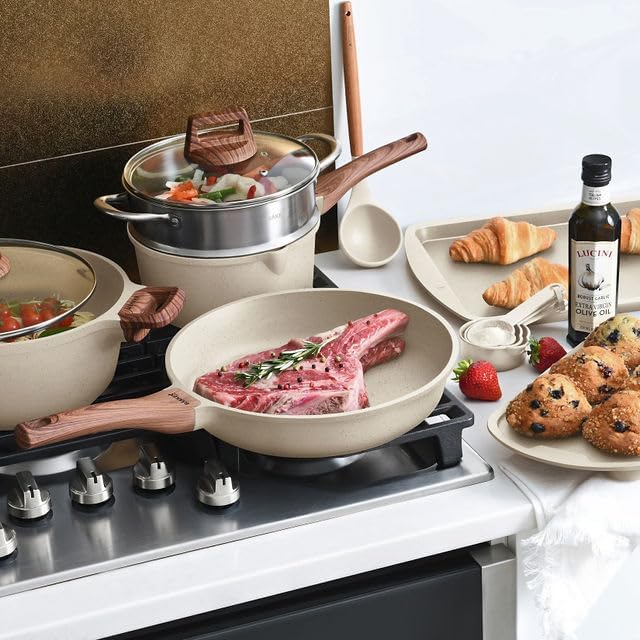 Bakken 20-Piece Granite Cookware Set, Cream, photo 5 of 7