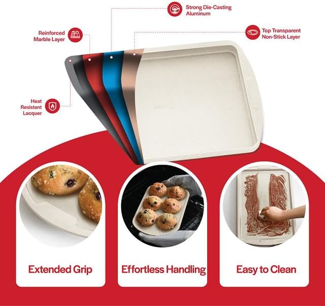 Bakken Swiss - Bakeware Set – 6 Piece – Stackable, Deluxe, Non-Stick Baking Pans for Professional and Home Cooking – Carbon Steel, White Stone Coating
