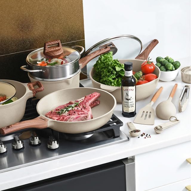 Bakken 14-Piece Granite Cookware Set, Cream, photo 5 of 8