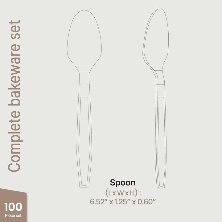 Bakken Disposable Cutlery Set 100 Pieces Spoons, Heavy Duty Plastic Silverware