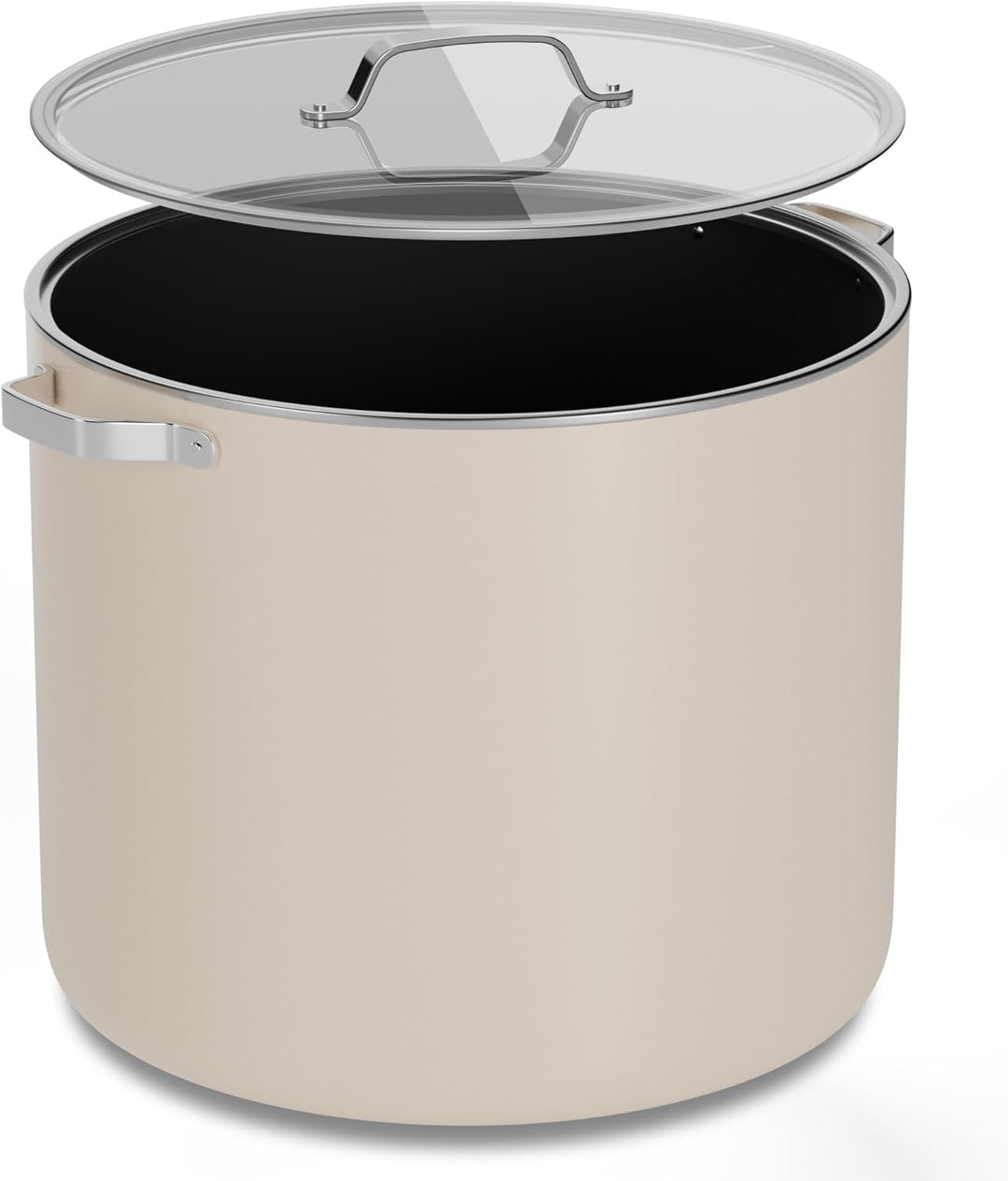 Cream 12.5 Quart Aluminum Stock Pot with Lid, Nonstick Ceramic Coated Boiling Pot, PTFE & PFAS Free, Oven Safe to 500°F, Riveted Stainless Steel Handles, Tempered Glass Lid, All Stove Compatible