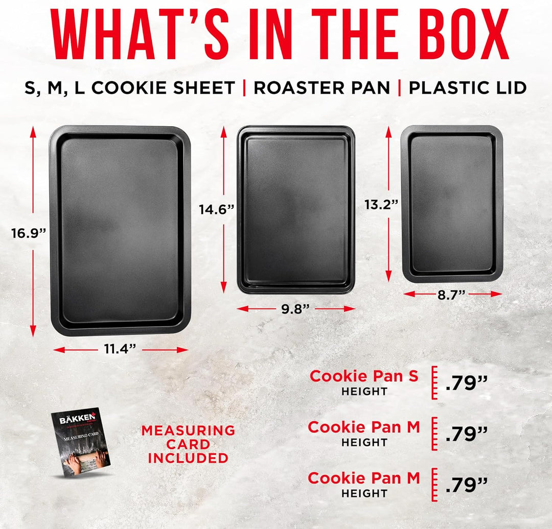 3 Piece Set Nonstick Carbon Steel Oven Bakeware -Professional Quality Kitchen Cooking Baking Trays -PFOA, PFOS, PTFE-Free Small, Medium & Large Baking Sheet Pans