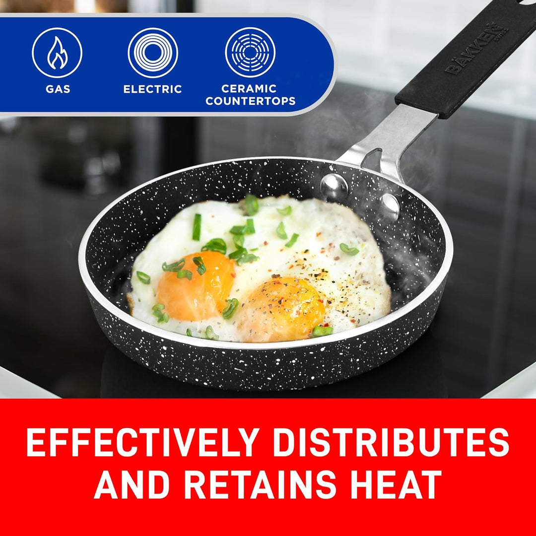 Bakken- Swiss 2-Piece Mini Nonstick Egg Pan & Omelet Pan – Egg Pan [5.5''] with Marble Coating Non-Stick, Skillet, Eco-Friendly –for Eggs Pancakes, for All Stoves - Non Toxic
