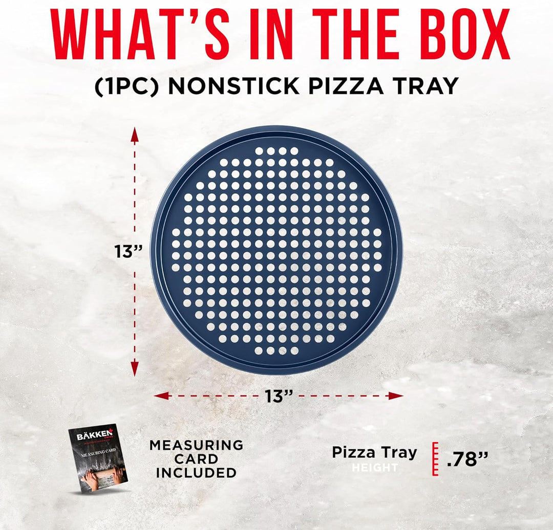 Bakken Pizza Baking Pan - Round Perforated Carbon Steel Pan with Non-Stick Marble Coating, Oversized Silicone Handle, Dishwasher Safe, High-Temperature Resistant, Durable & Easy Cleanup, Pack of 1