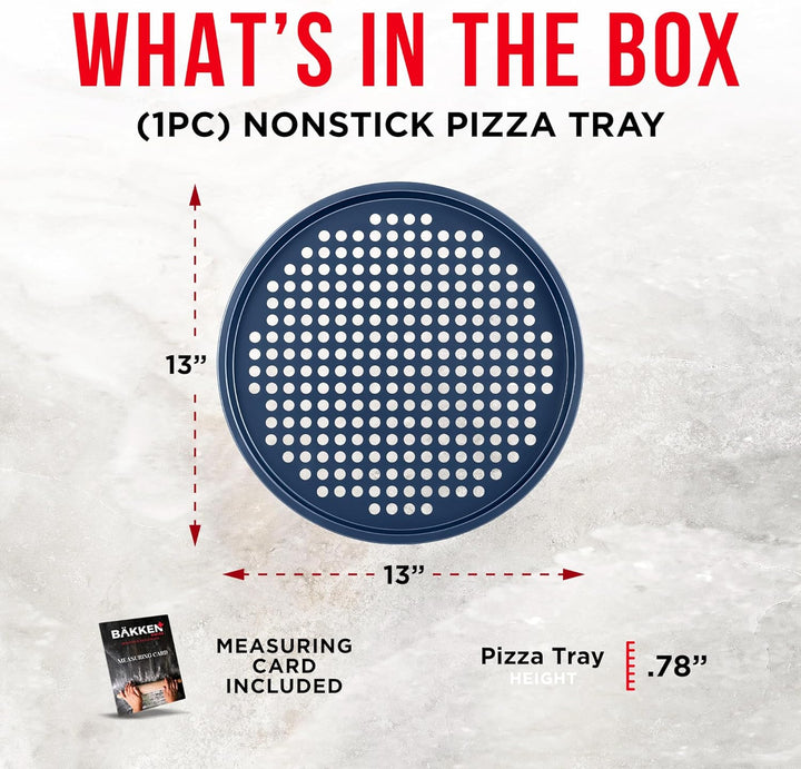 Bakken Pizza Baking Pan - Round Perforated Carbon Steel Pan with Non-Stick Marble Coating, Oversized Silicone Handle, Dishwasher Safe, High-Temperature Resistant, Durable & Easy Cleanup, Pack of 1