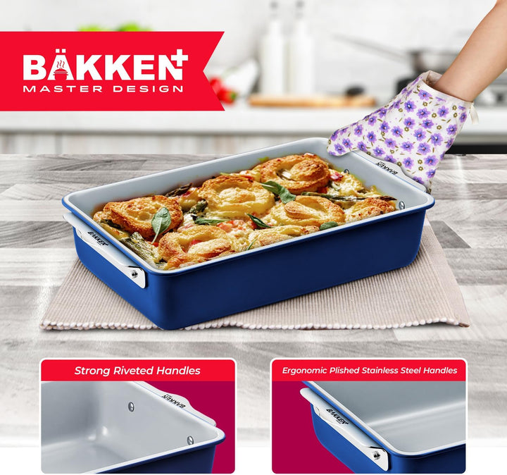 Premium Sheet Pan Set - Blue, Teal, Marble, Golden, Cream - Aluminized Steel with Ceramic Non-Stick Coating, PFOA & PFAS Free - Non-Toxic, Heavy-Duty Bakeware for Cake, Bread