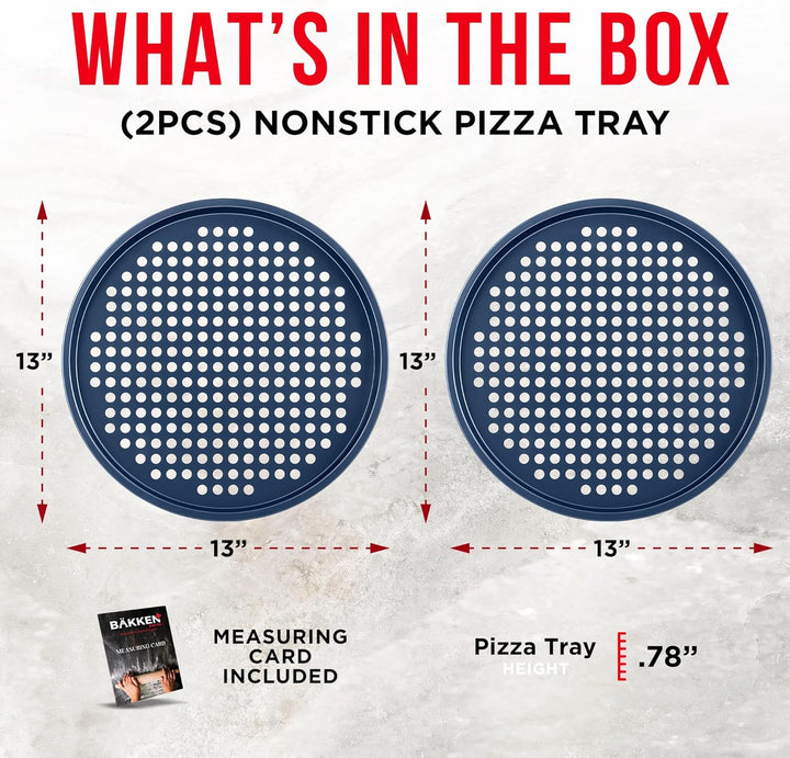 Bakken Pizza Baking Pan - Round Perforated Carbon Steel Pan with Non-Stick Marble Coating, Oversized Silicone Handle, Dishwasher Safe, High-Temperature Resistant, Durable Easy Cleanup - Blue,Pack of 2