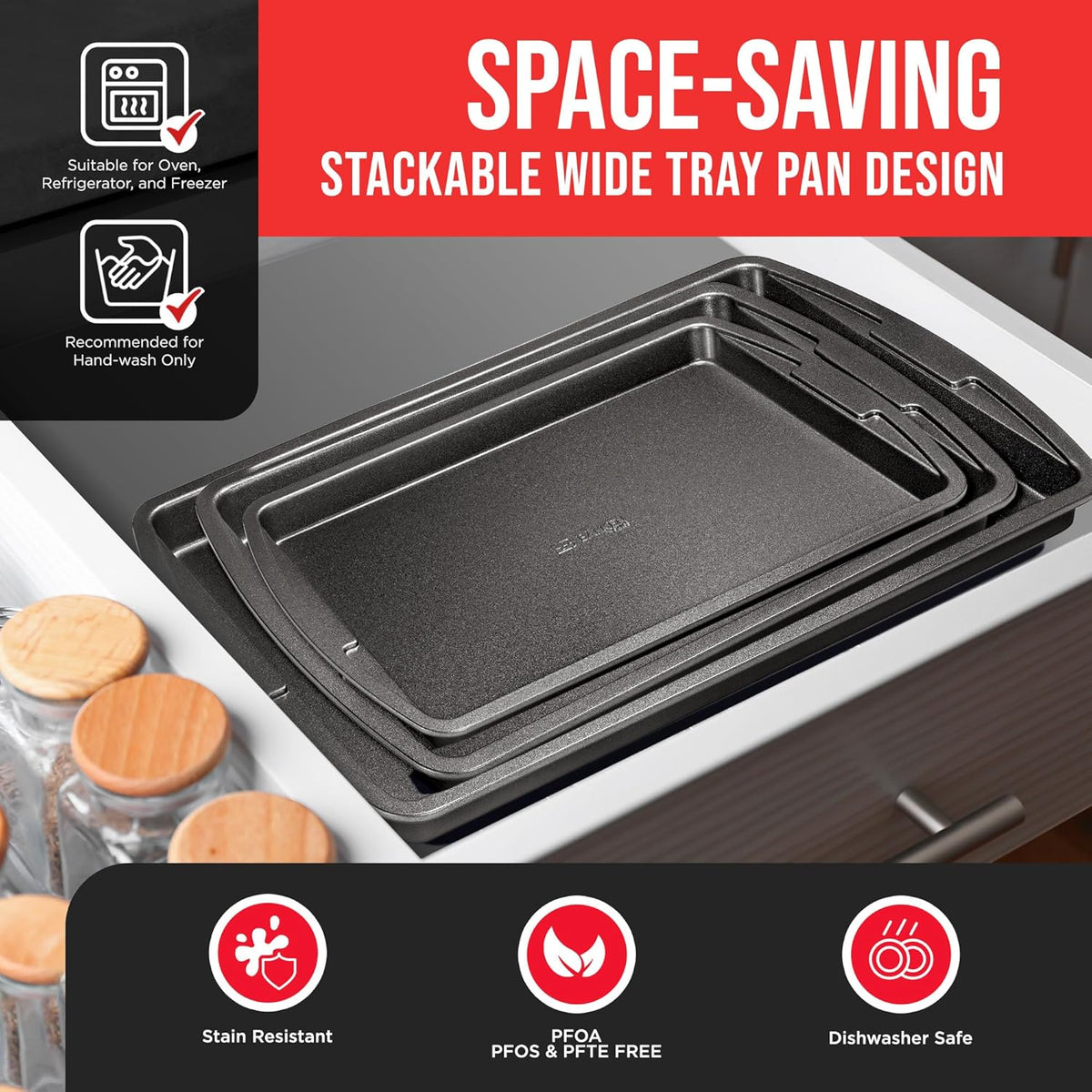 Bakken 3-Piece Cookie Sheet Set, Ceramic Nonstick, Gray, photo 6 of 8