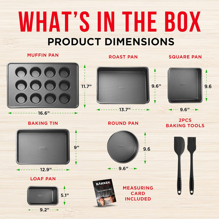 Bakeware Set – 8 Piece – Non-Stick Professional Home Bakeware – Multi Sized Baking Pan Set - Muffin Pan, Loaf Pan and More – Black