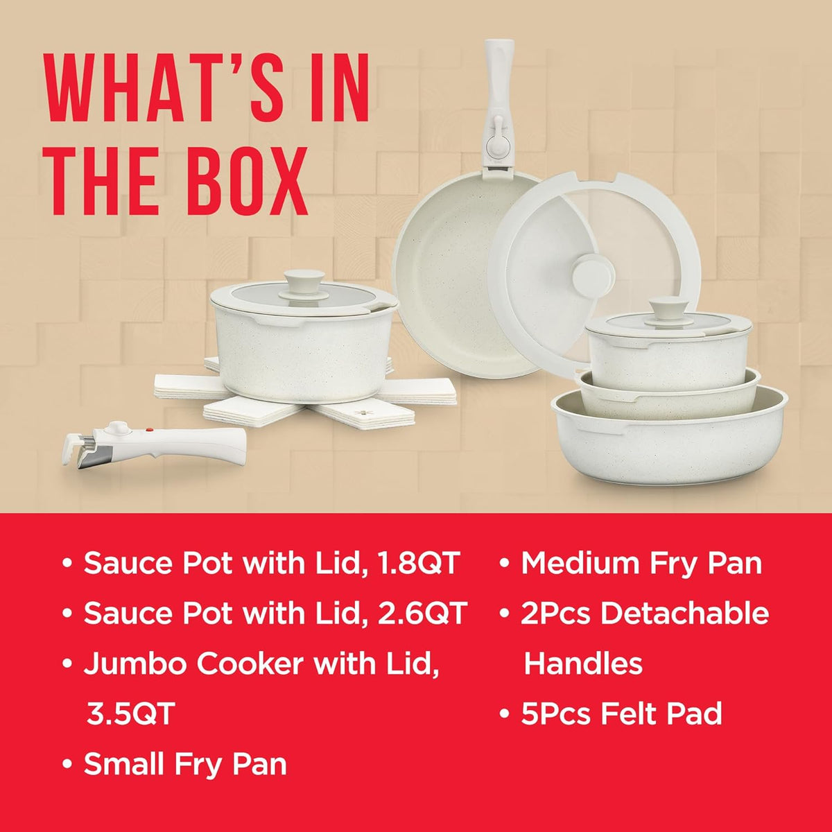 Bakken 15-Piece Detachable Cookware Set, Granite, White, photo 6 of 9