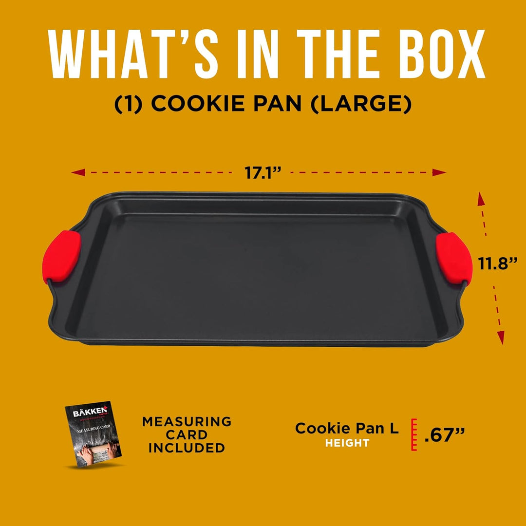 Nonstick Cookie Sheet Pan Carbon Steel Oven Tray Sheet Pan with Red Silicone Handles -large Bakeware Pan Tray with Gray Coating Inside & Outside