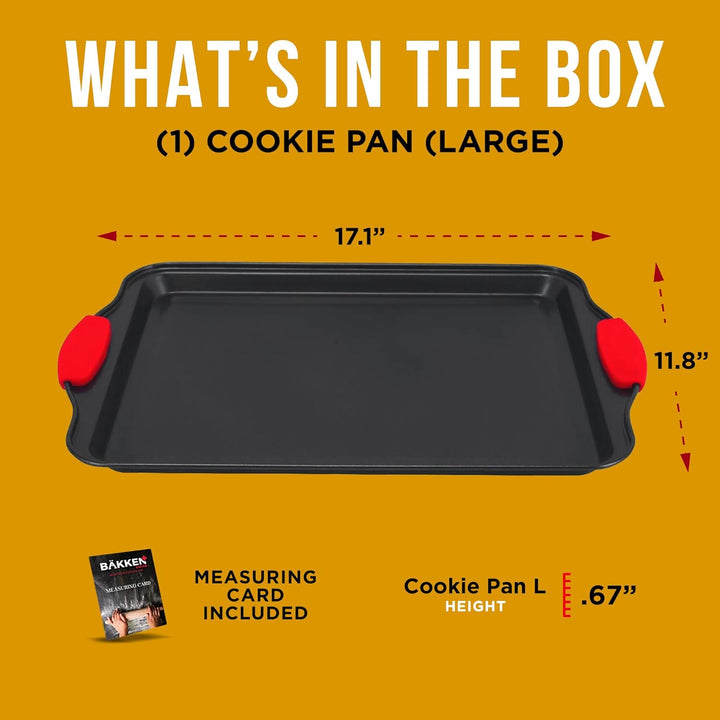 Nonstick Cookie Sheet Pan Carbon Steel Oven Tray Sheet Pan with Red Silicone Handles -large Bakeware Pan Tray with Gray Coating Inside & Outside