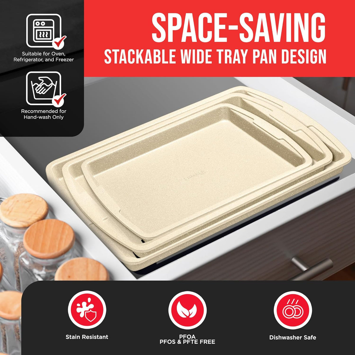 Bakken 3-Piece Cookie Sheet Set, Ceramic Nonstick, White Marble, photo 6 of 8
