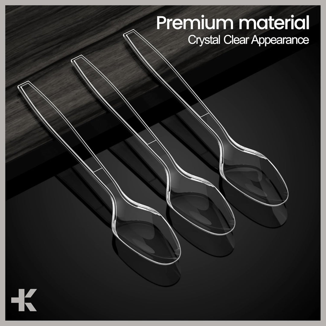 Bakken Disposable Cutlery Set 100 Pieces Spoons, Heavy Duty Plastic Silverware