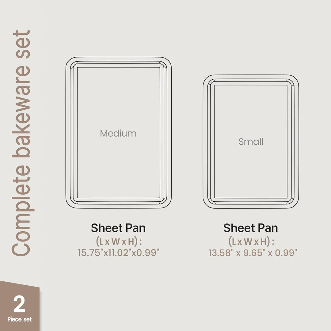 Diamond Bottom Cookie Sheet Set of 2, Nonstick Gray Marble Carbon Steel Baking Pans for Crisp Baking, Space-Saving Stackable Trays, PFOA, PFOS, PTFE Free, Oven Safe Up to 450°F, Small & Medium Pans