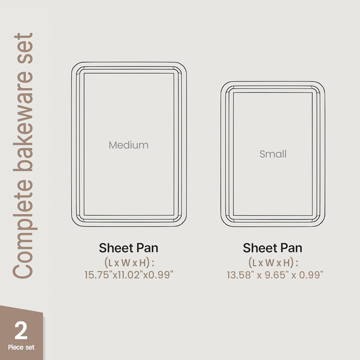 Diamond Bottom Cookie Sheet Set of 2, Nonstick Gray Marble Carbon Steel Baking Pans for Crisp Baking, Space-Saving Stackable Trays, PFOA, PFOS, PTFE Free, Oven Safe Up to 450°F, Small & Medium Pans