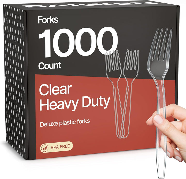 Bakken Disposable Cutlery Set 100 Pieces Forks, Heavy Duty Plastic Silverware