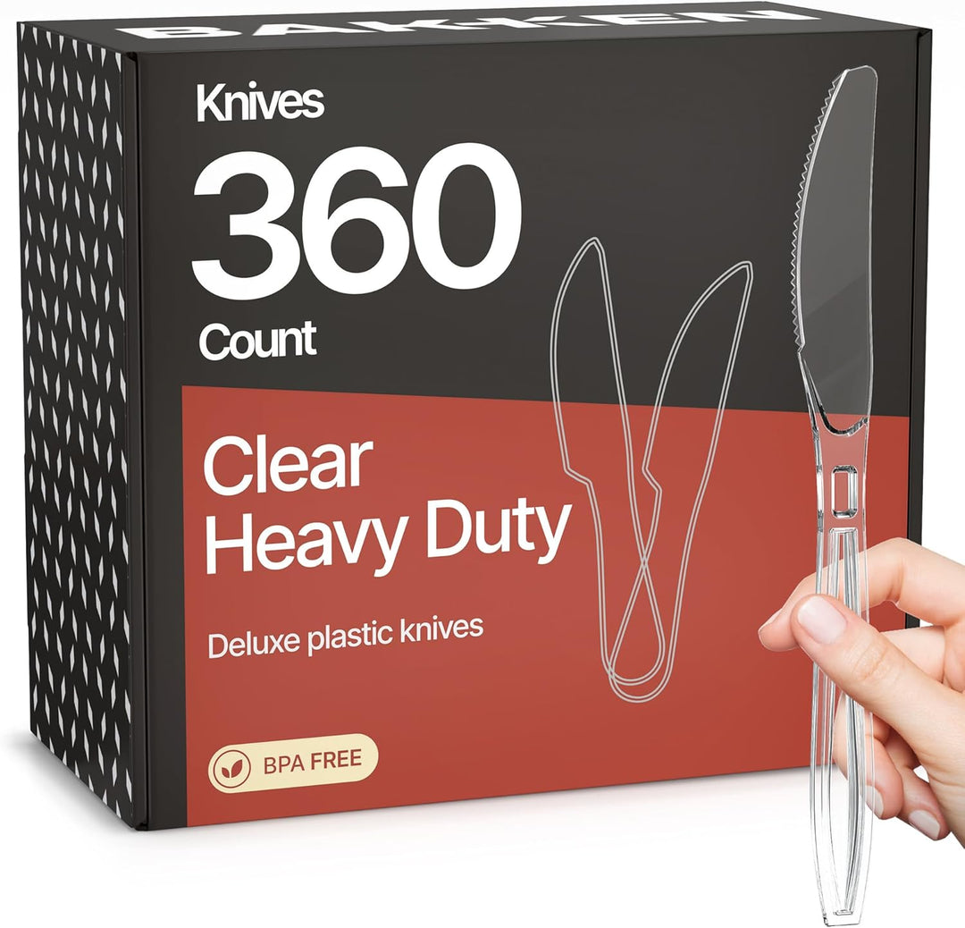 Bakken Disposable Cutlery Set 100 Pieces Knives, Heavy Duty Plastic Silverware