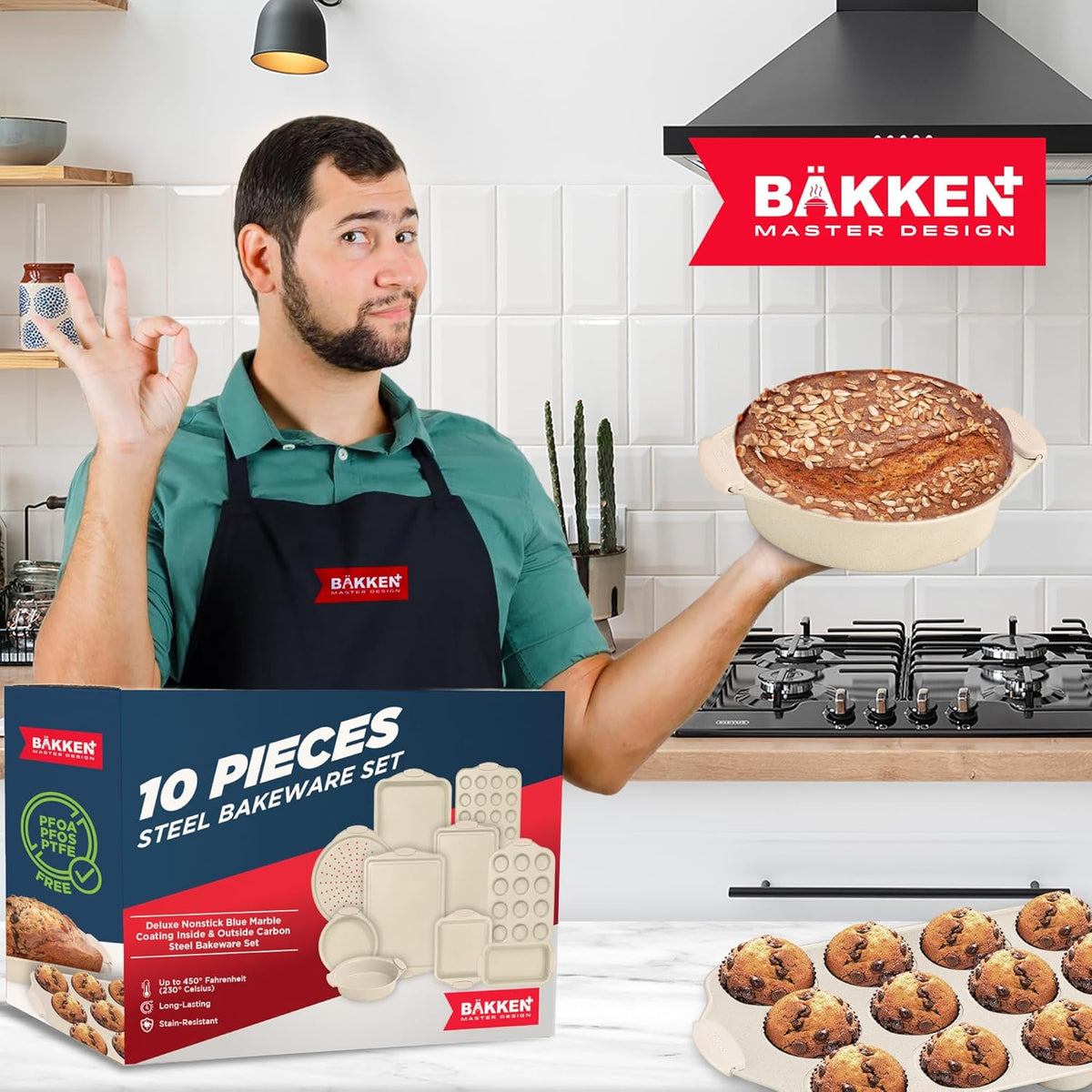 Bakken 10-Piece Bakeware Set, Gray with White Handles, photo 7 of 7