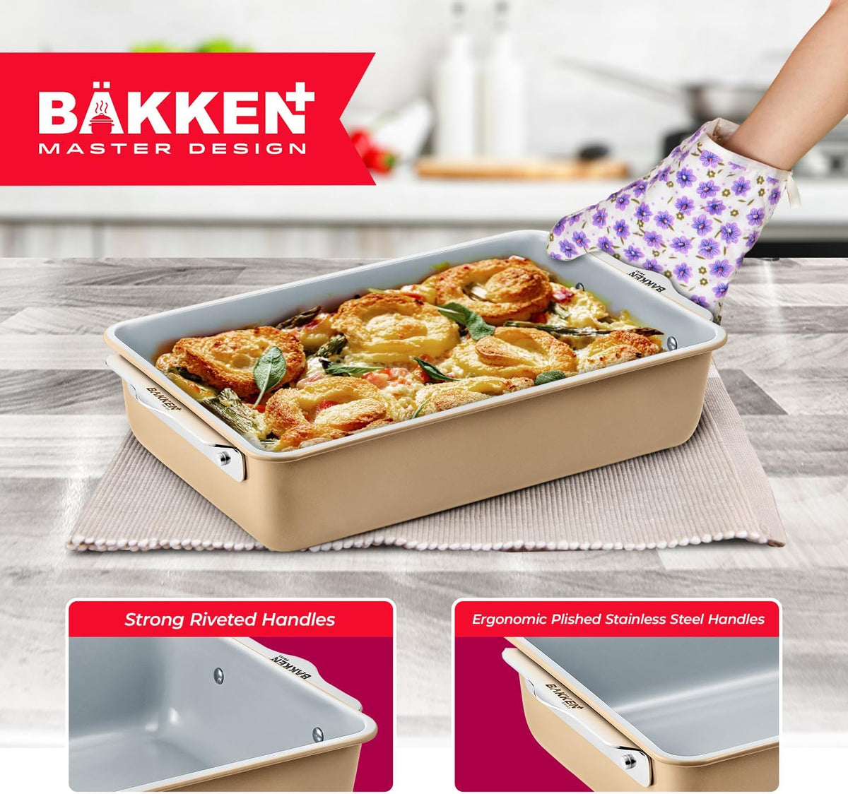 Bakken 8-Piece Ceramic Bakeware Set, Stackable, Gold, photo 7 of 9
