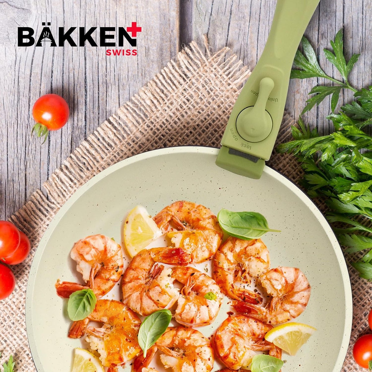 Bakken 15-Piece Detachable Cookware Set, Granite, Green/Cream, photo 7 of 9