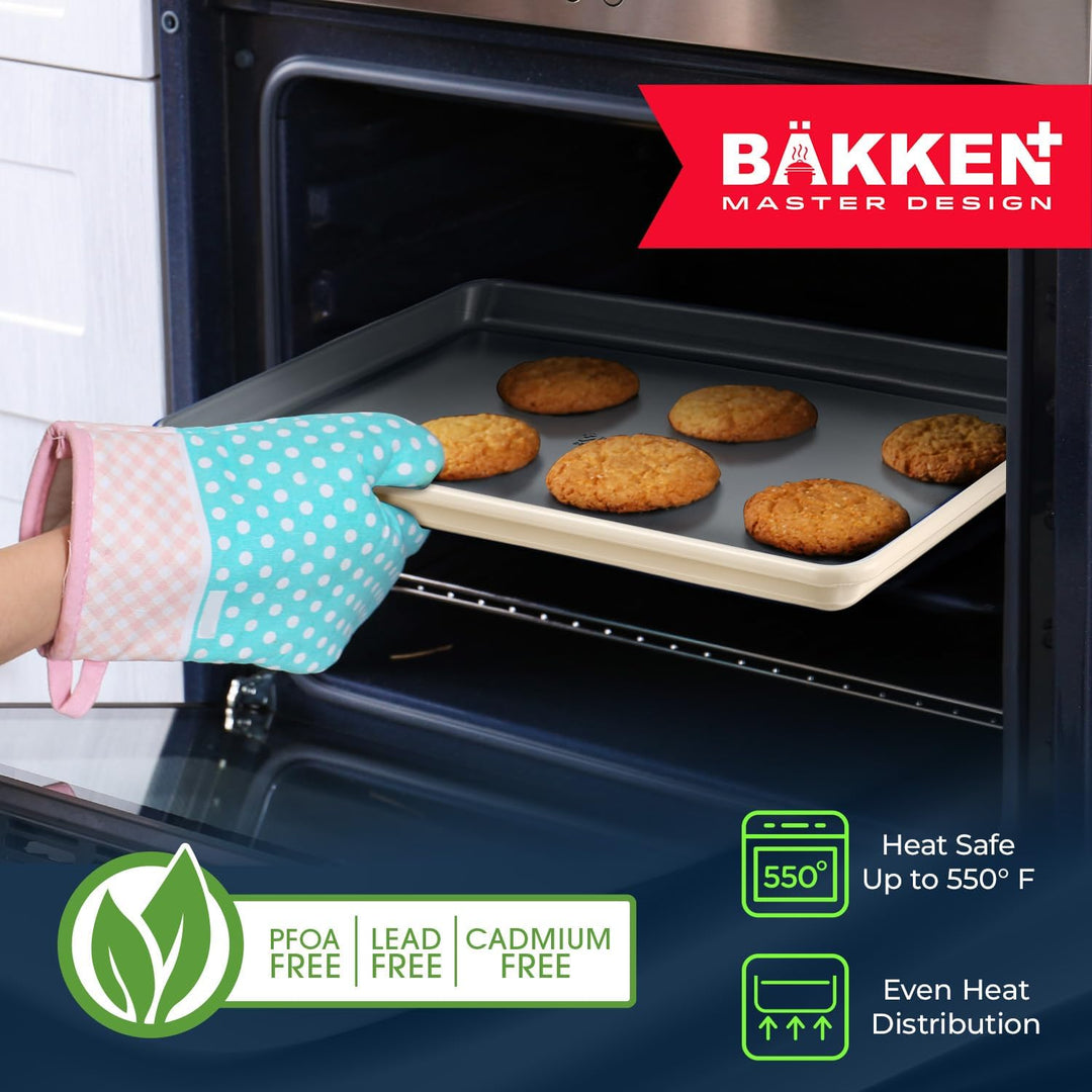 Premium Sheet Pan Set - Blue, Teal, Marble, Golden, Cream - Aluminized Steel with Ceramic Non-Stick Coating, PFOA & PFAS Free - Non-Toxic, Heavy-Duty Bakeware for Cake, Bread