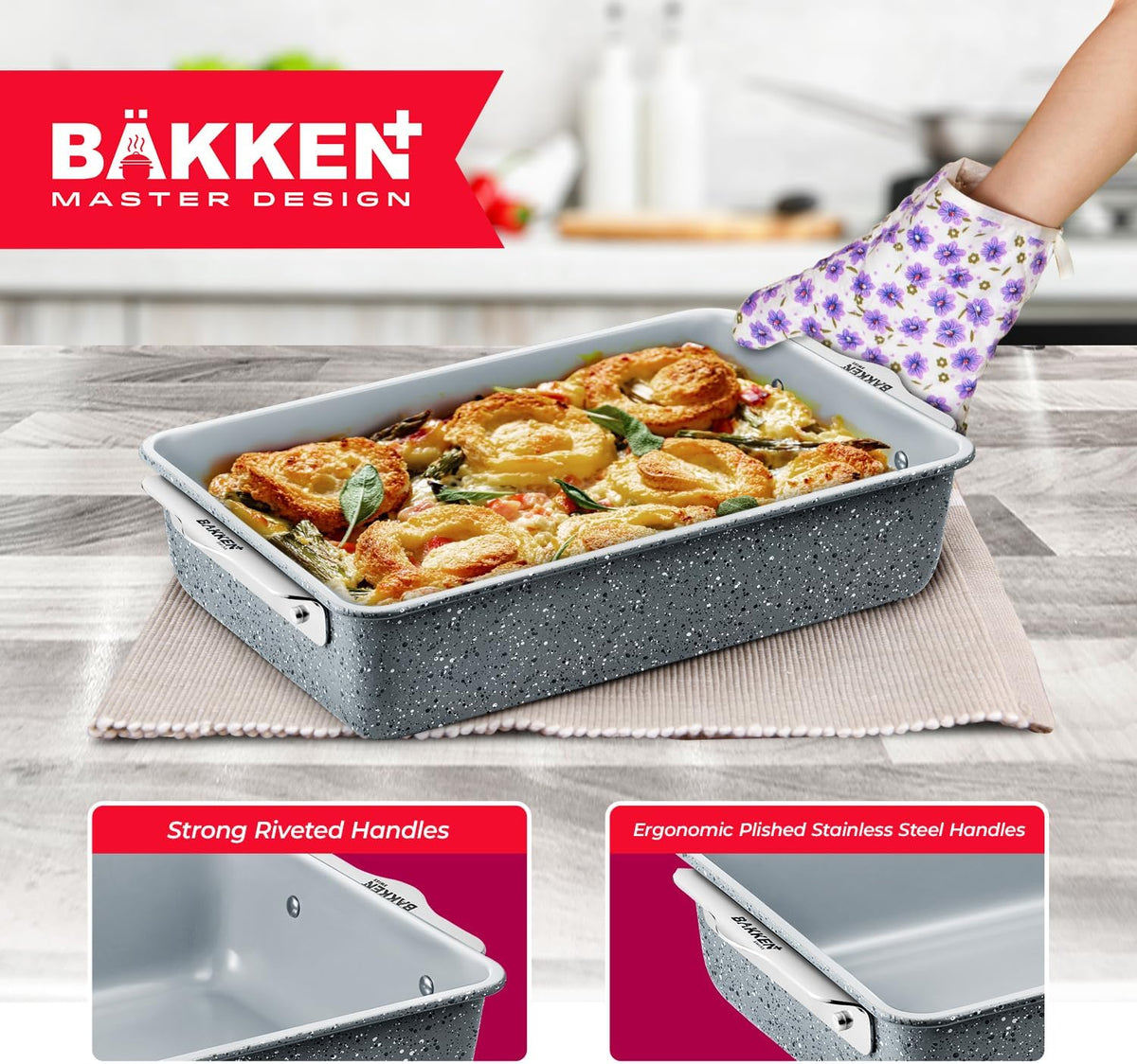 Bakken 8-Piece Ceramic Bakeware Set, Stackable, Marble, photo 7 of 9