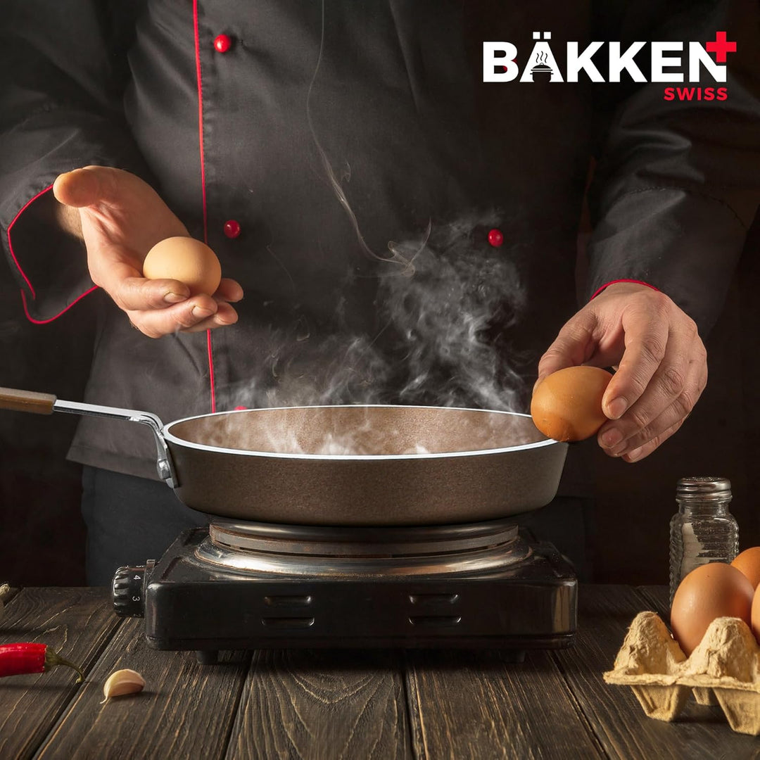 Bakken- Swiss 2-Piece Mini Nonstick Egg Pan & Omelet Pan – Egg Pan [5.5''] with Copper/Golden Non-Stick, Skillet, Eco-Friendly –for Eggs Pancakes, for All Stoves - Non Toxic
