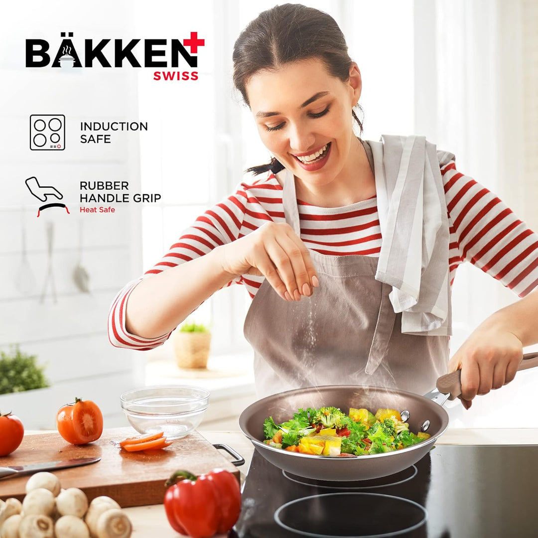 Pots and Pans Set – 14 Piece – Non-Stick Professional Home Kitchenware – Cooking Pots with Lids – Skillet Fry Pans – Suitable for Gas, Electric, Ceramic and Induction Counter Cooktops - Golden