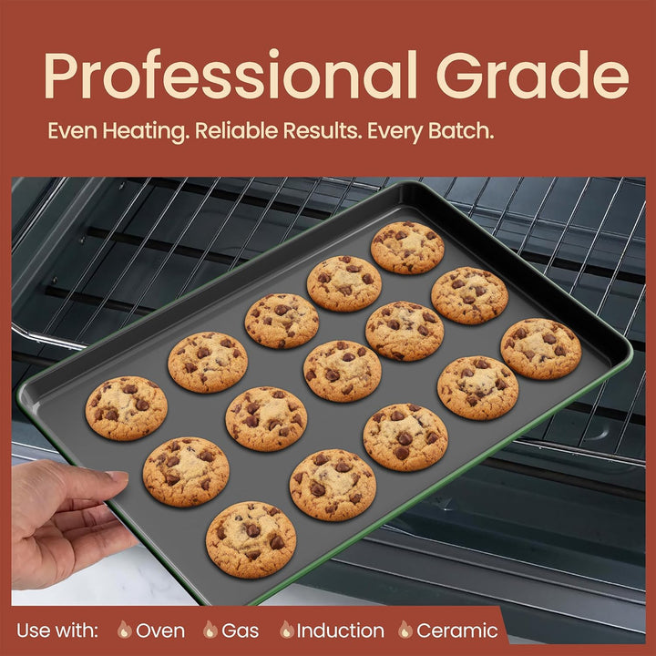 Bakken 8-Piece Ceramic Coated Bakeware Sets, Nonstick Aluminized Steel Pans with Muffin, Loaf, Cake, Roasting Pan, & Cooling Rack, Green