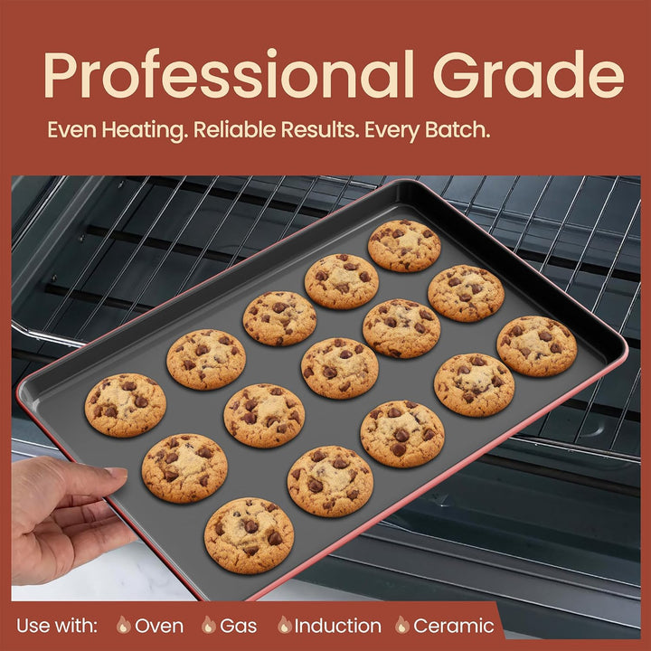 Bakken 8-Piece Ceramic Coated Bakeware Sets, Nonstick Aluminized Steel Pans with Muffin, Loaf, Cake, Roasting Pan, & Cooling Rack, Pink