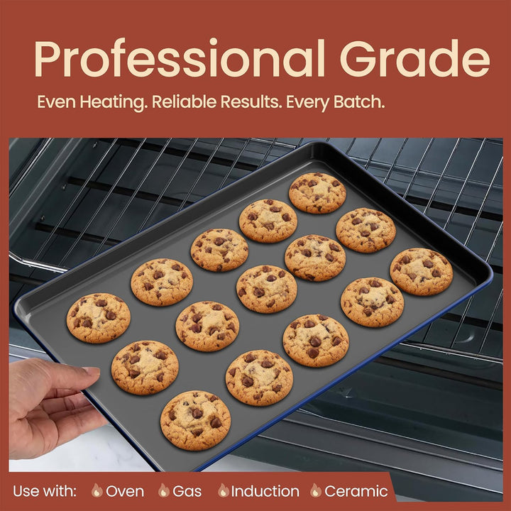 Bakken 8-Piece Ceramic Coated Bakeware Sets, Nonstick Aluminized Steel Pans with Muffin, Loaf, Cake, Roasting Pan, & Cooling Rack, Blue