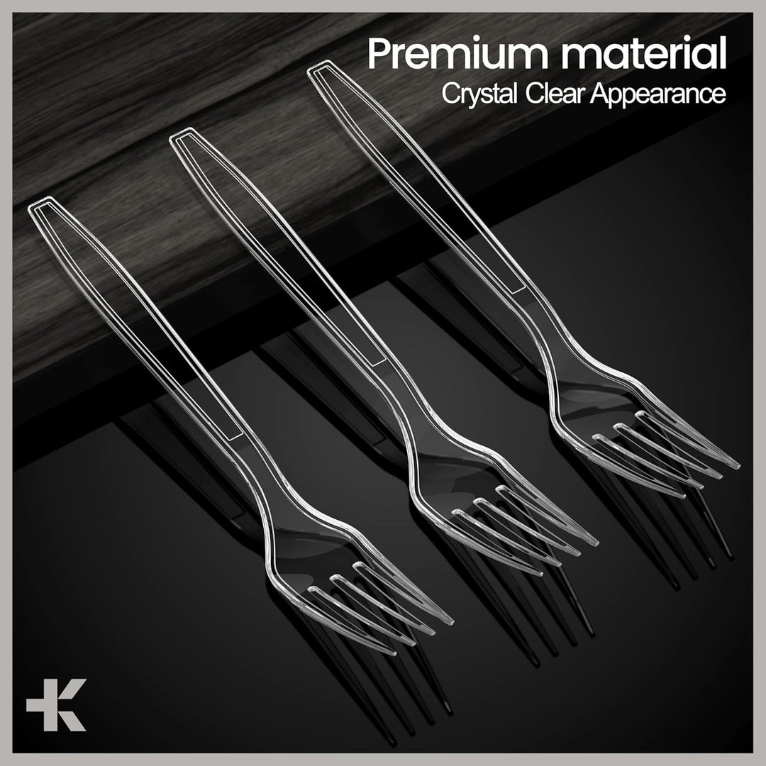 Bakken Disposable Cutlery Set 100 Pieces Forks, Heavy Duty Plastic Silverware