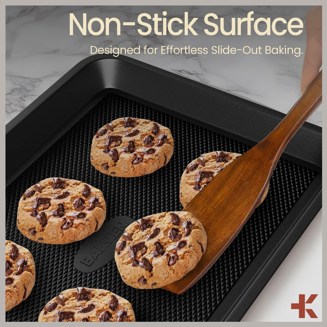 Diamond Bottom Cookie Sheet Set of 2, Nonstick Gray Carbon Steel Baking Pans for Crisp Baking, Space-Saving Stackable Trays, PFOA, PFOS, PTFE Free, Oven Safe Up to 450°F, Small & Medium Pans