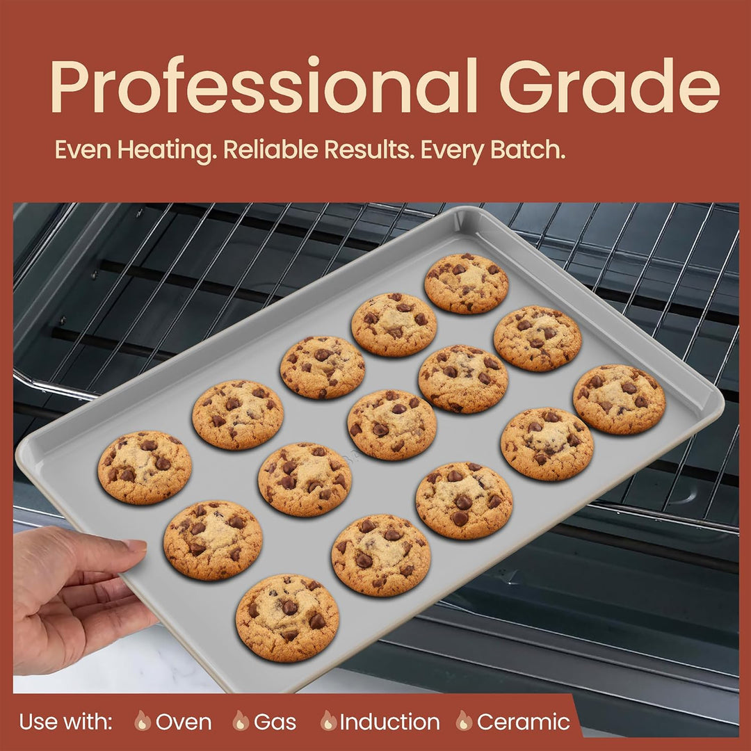Bakken 8-Piece Ceramic Coated Bakeware Sets, Nonstick Aluminized Steel Pans with Muffin, Loaf, Cake, Roasting Pan, & Cooling Rack, Cream