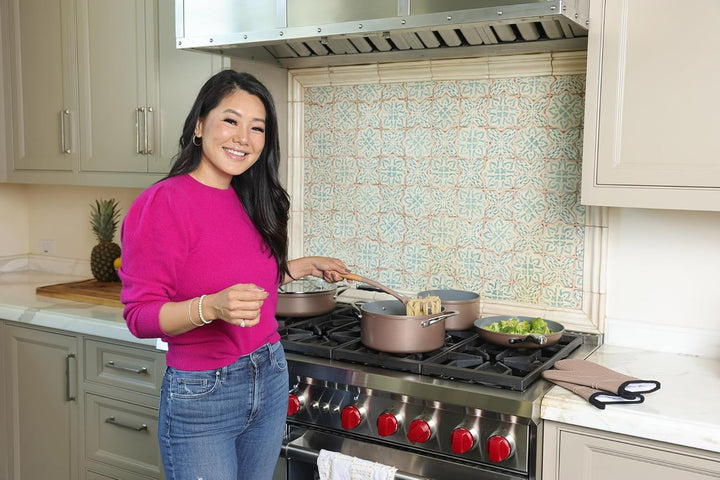 Crystal Kung Minkoff Ceramic Cookware Set • 14-Piece Nonstick, Non-Toxic Set with Lids