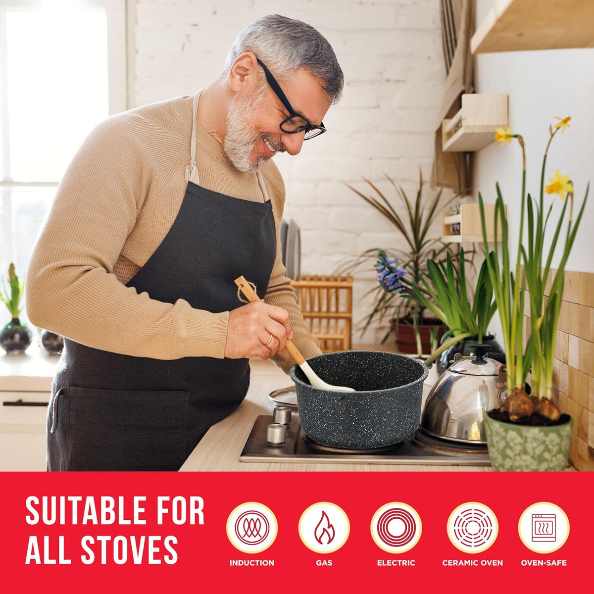 Bakken 15-Piece Detachable Cookware Set, Granite, Black Granite, photo 8 of 9