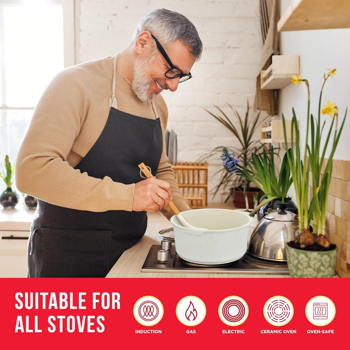 Bakken 15-Piece Non-Stick Cookware Set with Detachable Handles – Granite Stackable Pots and Pans Set, Dishwasher Safe, Oven-Safe, and Compatible Kitchen Essential for All Stoves – Black Granite