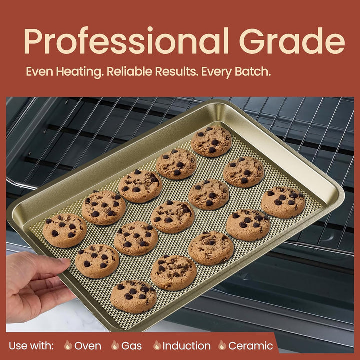 BAKKEN Kitchen Baking Pans - Nonstick White Coating, 13.58’’ × 9.65’’ Commercial Grade Carbon Steel Cookie Sheet, Diamond Texture Bottom, PFOA, PFOS, PTFE Free, Oven Safe Tray (450°F), White Marble