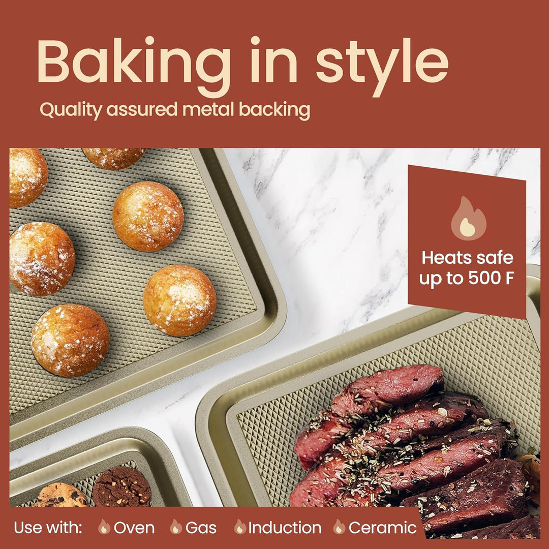 BAKKEN Kitchen Baking Pans - Nonstick White Coating, 13.58’’ × 9.65’’ Commercial Grade Carbon Steel Cookie Sheet, Diamond Texture Bottom, PFOA, PFOS, PTFE Free, Oven Safe Tray (450°F), White Marble