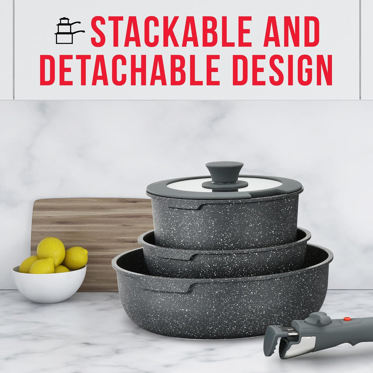 Bakken 15-Piece Detachable Cookware Set, Granite, Black Granite, photo 9 of 9