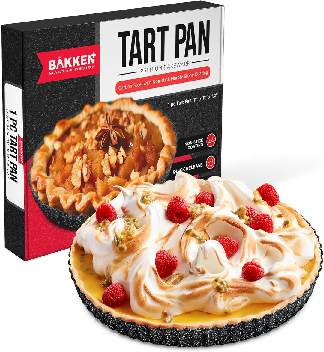 Bakken- Swiss Tart Pan – Quick Release Removable Base, Non-Stick Fluted Edge, Durable Steel - Create Perfect Pies, Fruit Tarts, and Quiches with Ease