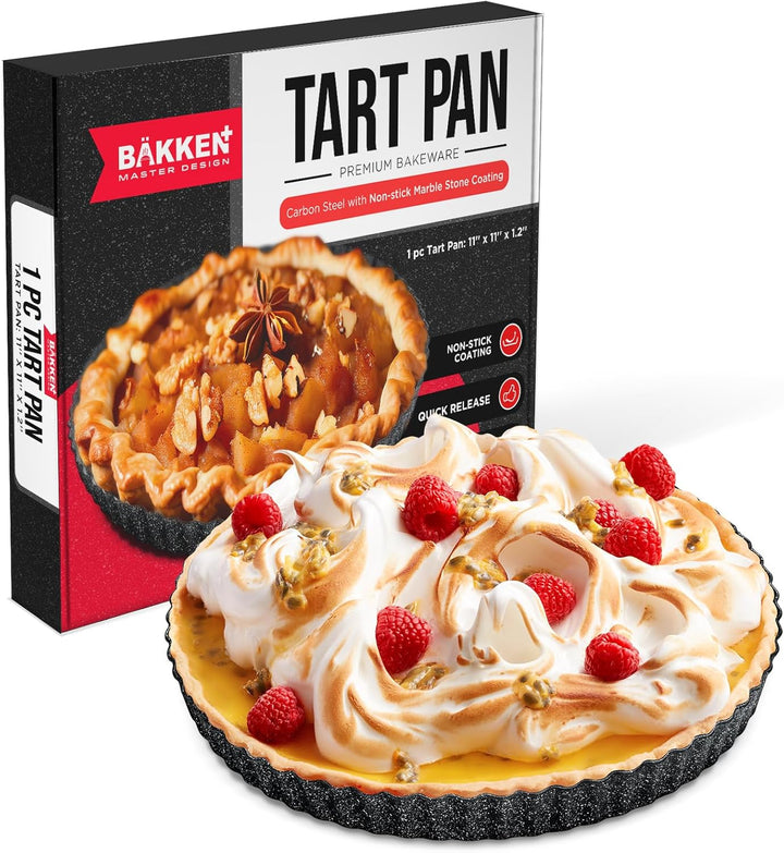 Bakken- Swiss Tart Pan – Quick Release Removable Base, Non-Stick Fluted Edge, Durable Steel - Create Perfect Pies, Fruit Tarts, and Quiches with Ease