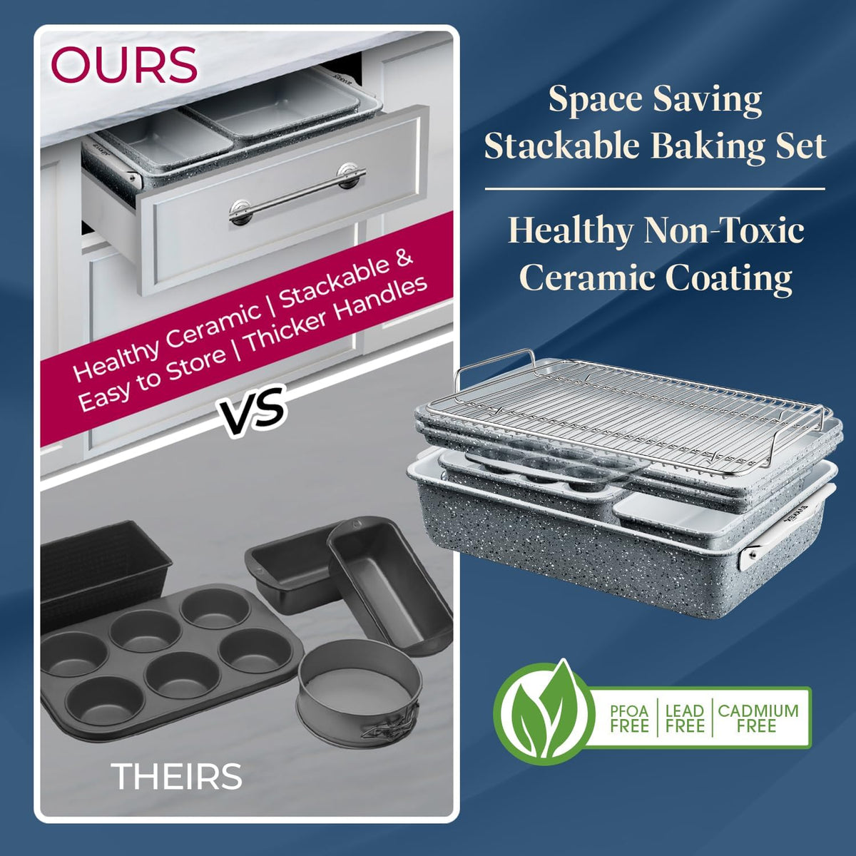 Bakken 8-Piece Ceramic Bakeware Set, Stackable, Marble, photo 9 of 9