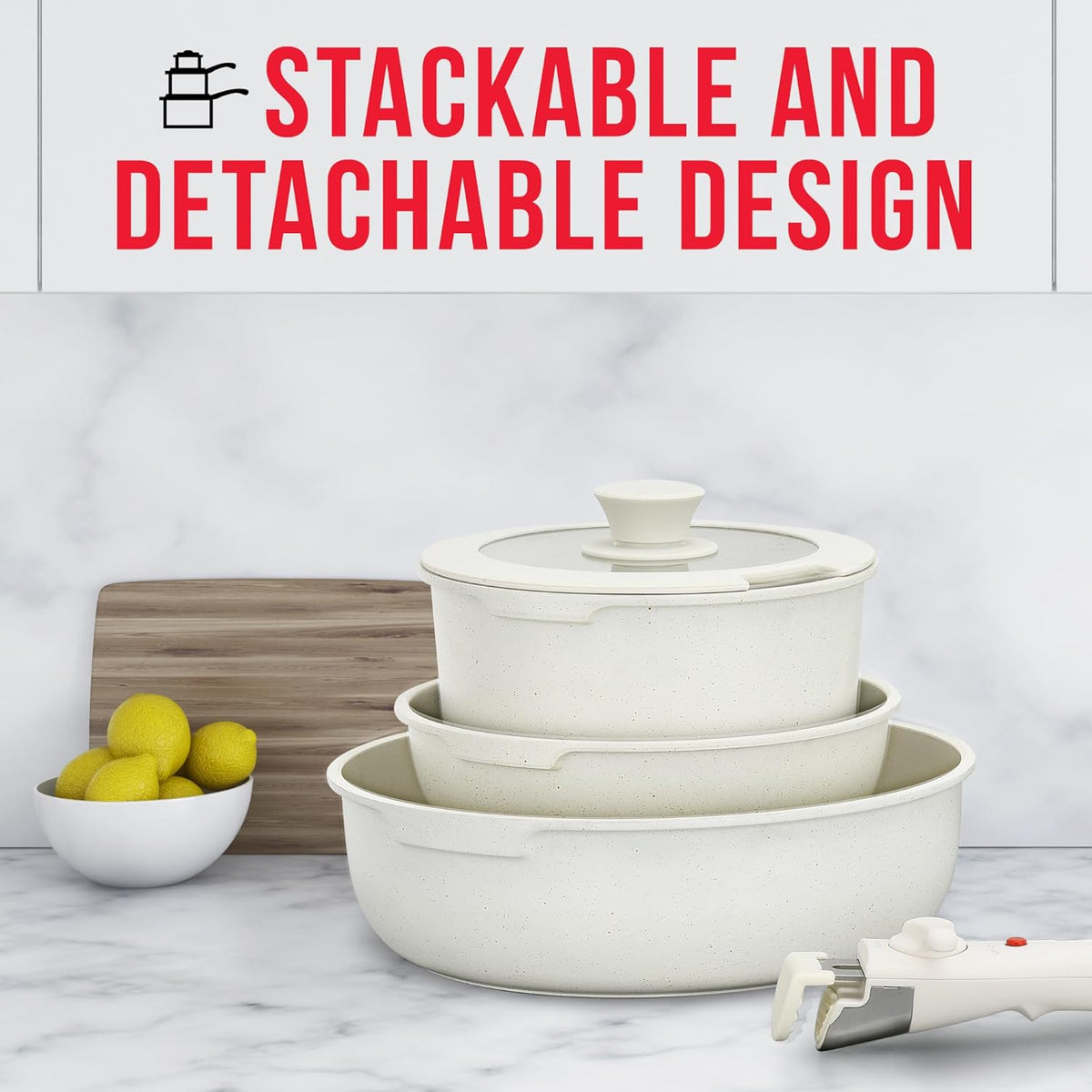 Bakken 15-Piece Detachable Cookware Set, Granite, White, photo 9 of 9